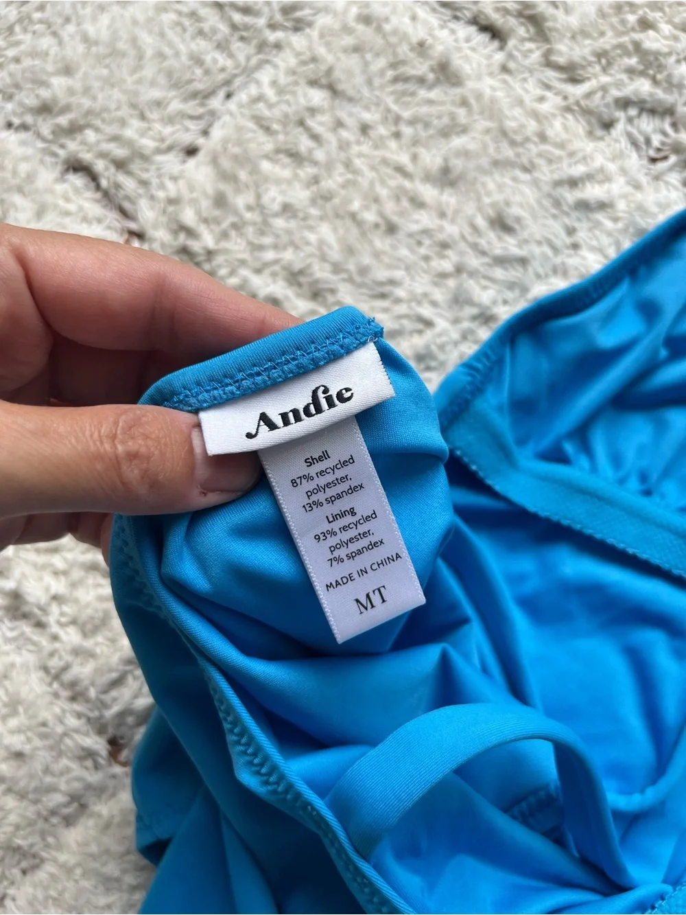 Andie Marina One-Piece Swimsuit, Bright Turquoise Blue, Size MT